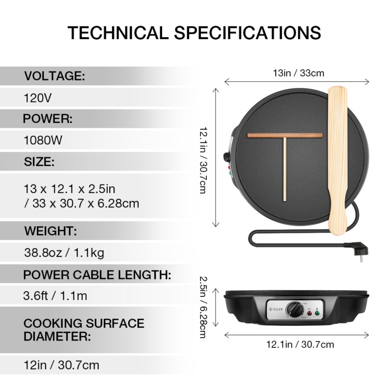 US Sold Only Electric Crepe Maker, iSiLER 1080W Electric Pancakes Maker
