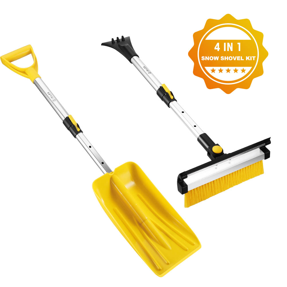 Snow Rotary Brush 3-in-1 Snow Shovel Kit Portable Detachable Emergency Snow Removal Set for Car Outdoor Activities Ice Scraper with Extendable Handle Camping Snow Shovel Backyard Trucks 