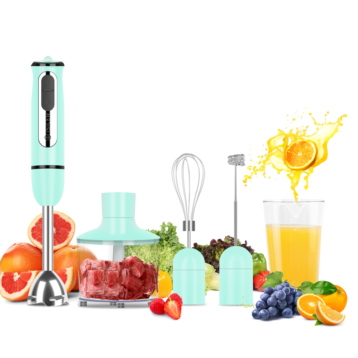 '-US Sold Only- Immersion Hand Blender, ISILER 5-in-1 500-Watt Multi-Purpose Stick Blender with 860ml Food Chopper, 600ml Container, Milk Frother, Egg Whisk, 8-Speed for Puree Infant Food Smoothies Soups